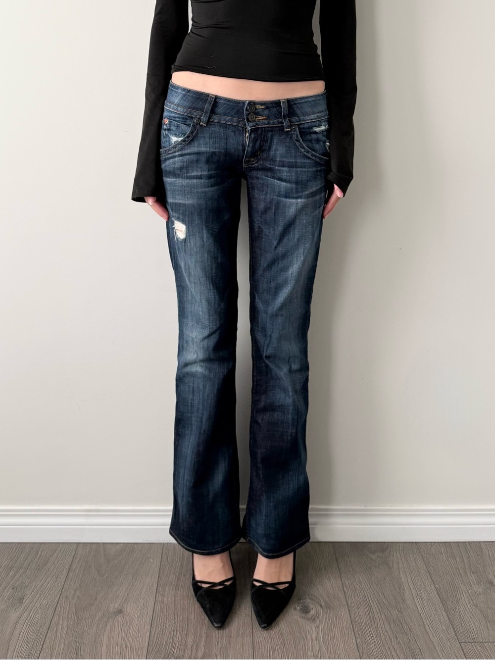Hudson low rise dark wash bootcut/flared jeans
